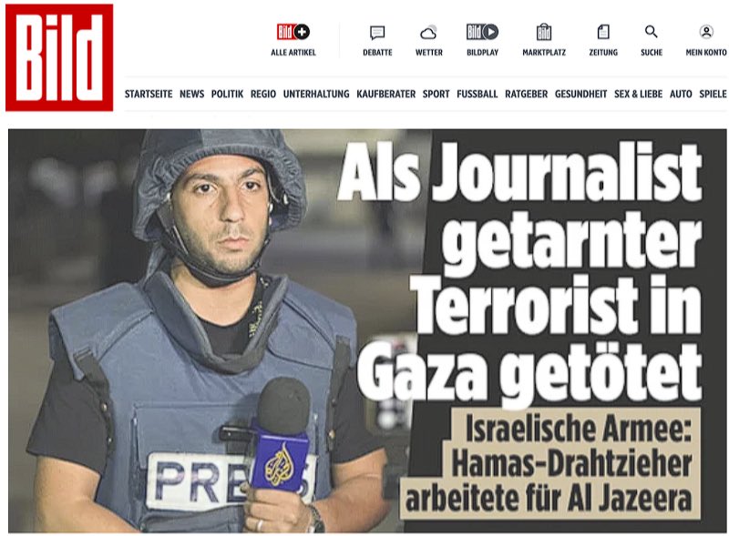 صباح الخير من ألمانيا، حيث الصحافة الألمانية الوسخة الغارقة للركب في دم أهل غزة.

لما جريدة زي Bild وغيرها تطلع بعناوين تردد رواية جيش الاحتلال بالحرف، وتقول على الصحفي الشهيد إنه "إرهابي متنكر"، وتمسح الدم من على إيدين القاتل بالحبر، وتغسل جثث الأطفال بمداد العناوين الكدابة عشان