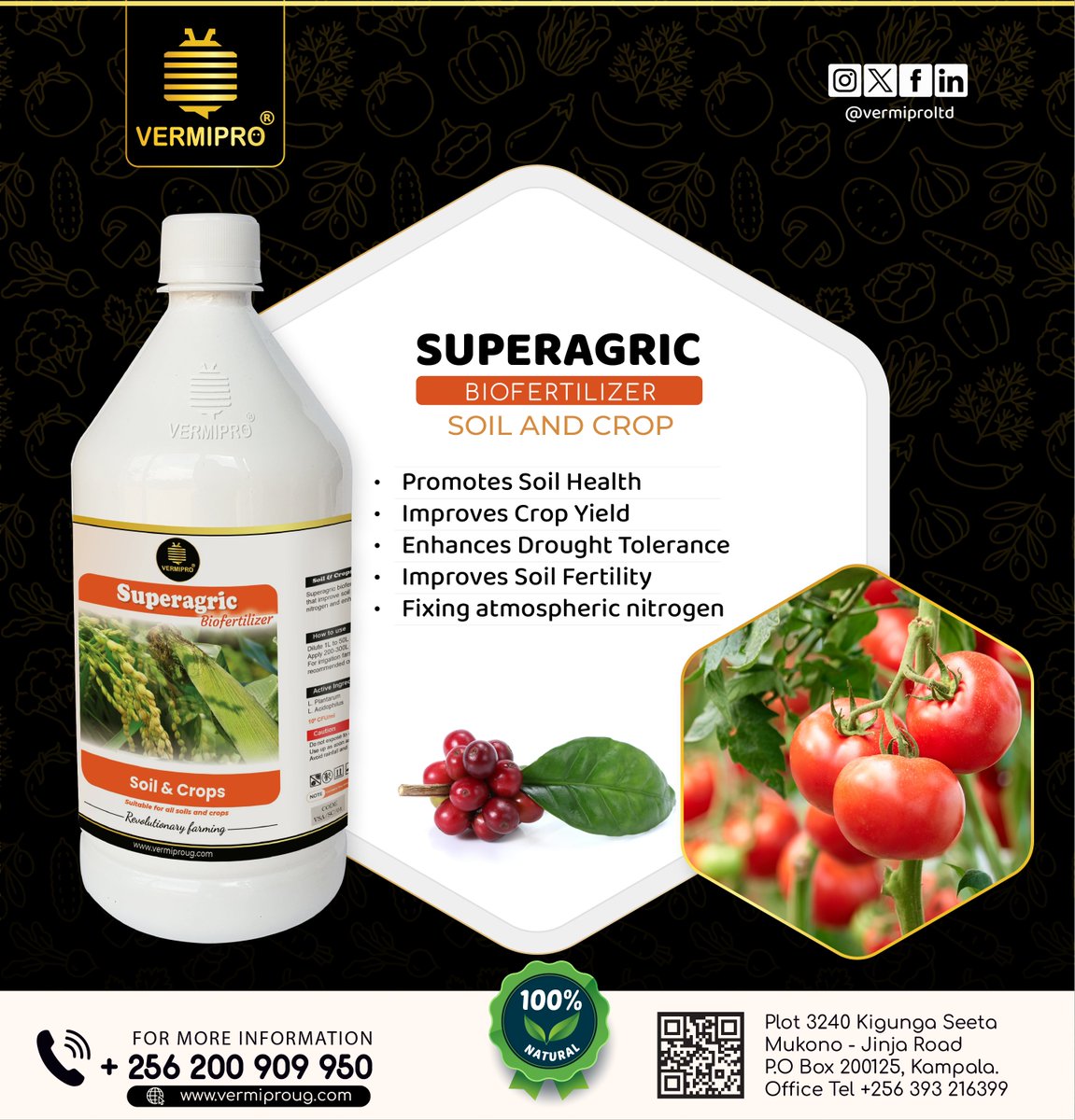 VermiproLtd's tweet photo. SUPERAGRIC and CALPHOS provide natural solutions to boost crops from seed to harvest, improving germination, soil health, and plant vitality for healthier growth and higher yields.
#Agriculture #FarmingSolutions #SoilHealth #CropBoost #SustainableFarming #BetterHarvest #AgriTech https://t.co/R9UQHOID7d