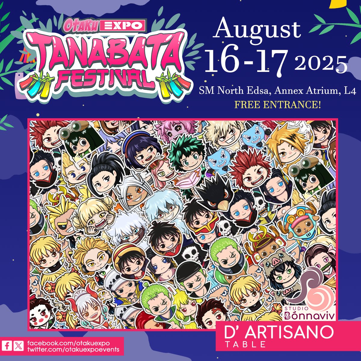 bonnaviv's tweet photo. FEWS DAYS LEFT UNTIL THE TANABATA FESTIVAL!!

I can't wait to see everyone this Saturday and Sunday at SM North Edsa, Annex Atrium!

Here's a sneak-peek on some of my available products - fanart chibi stickers and pins!! #OzineEvents #tanabatafestival #anime #videogames #mlbb https://t.co/cfvDtqKB9Q