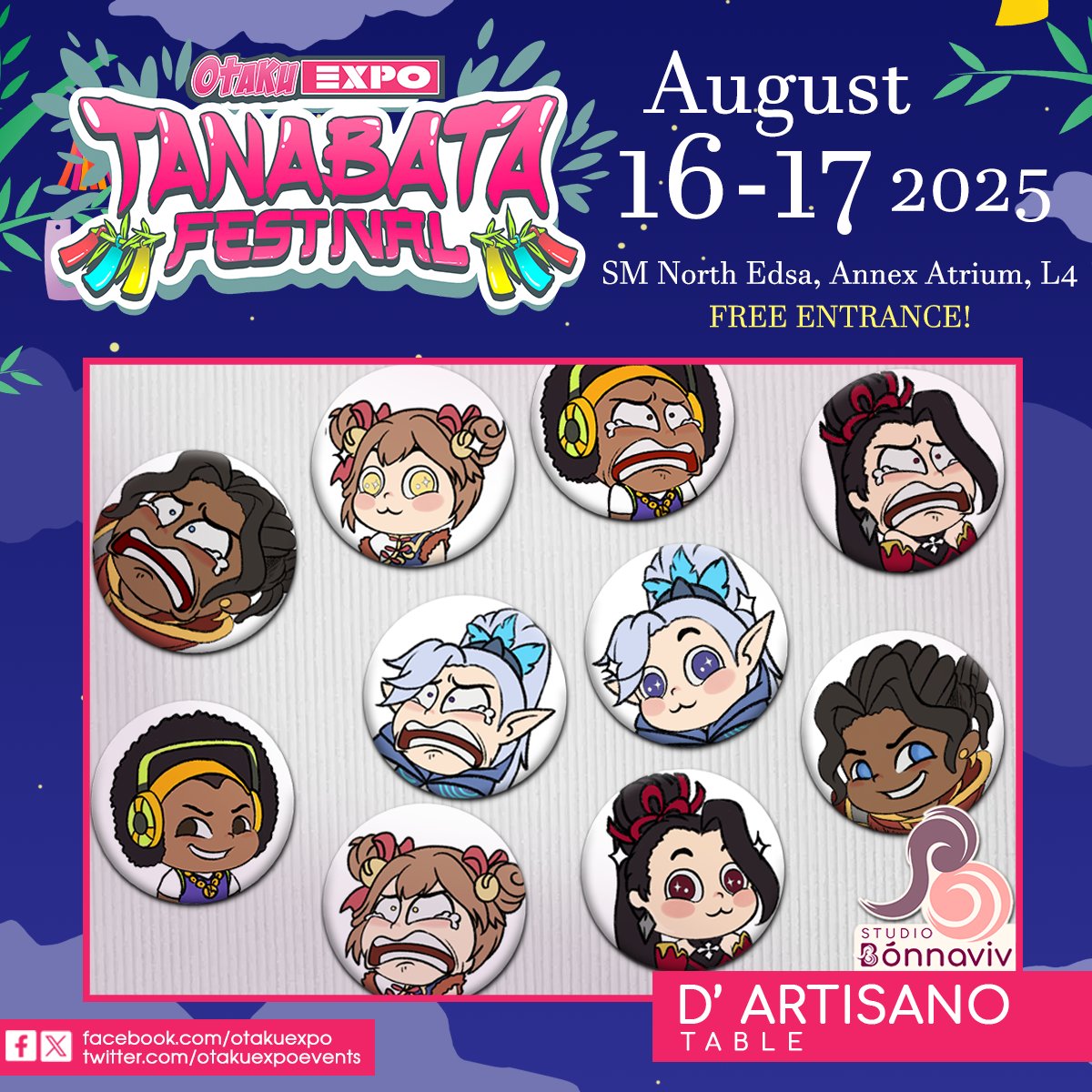 bonnaviv's tweet photo. FEWS DAYS LEFT UNTIL THE TANABATA FESTIVAL!!

I can't wait to see everyone this Saturday and Sunday at SM North Edsa, Annex Atrium!

Here's a sneak-peek on some of my available products - fanart chibi stickers and pins!! #OzineEvents #tanabatafestival #anime #videogames #mlbb https://t.co/cfvDtqKB9Q
