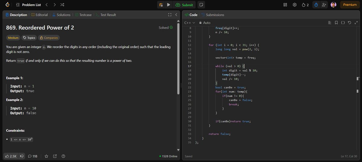 Yash_623's tweet photo. 🔥 Day 312 of DSA Series 🚀

Solved 1 LeetCode problem!

1️⃣ Reordered Power of 2 🔢⚡
— Checked if digits can be rearranged to form a power of 2 using sorting &amp; permutation logic! 💡
#Day312 #DSA #LeetCode #Math #Permutations #CodingChallenge #100DaysOfCode https://t.co/skI49uQyDA