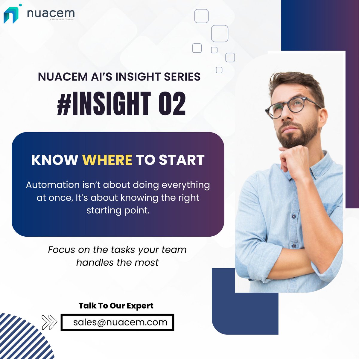 nuacemai's tweet image. Nuacem AI #Insight2

Success with automation isn’t about doing everything at once, it’s about knowing the right starting point.
Begin with the high-volume queries that drain the most time, and you’ll see impact faster than you think.

#NuacemAIInsights #SmartAutomation