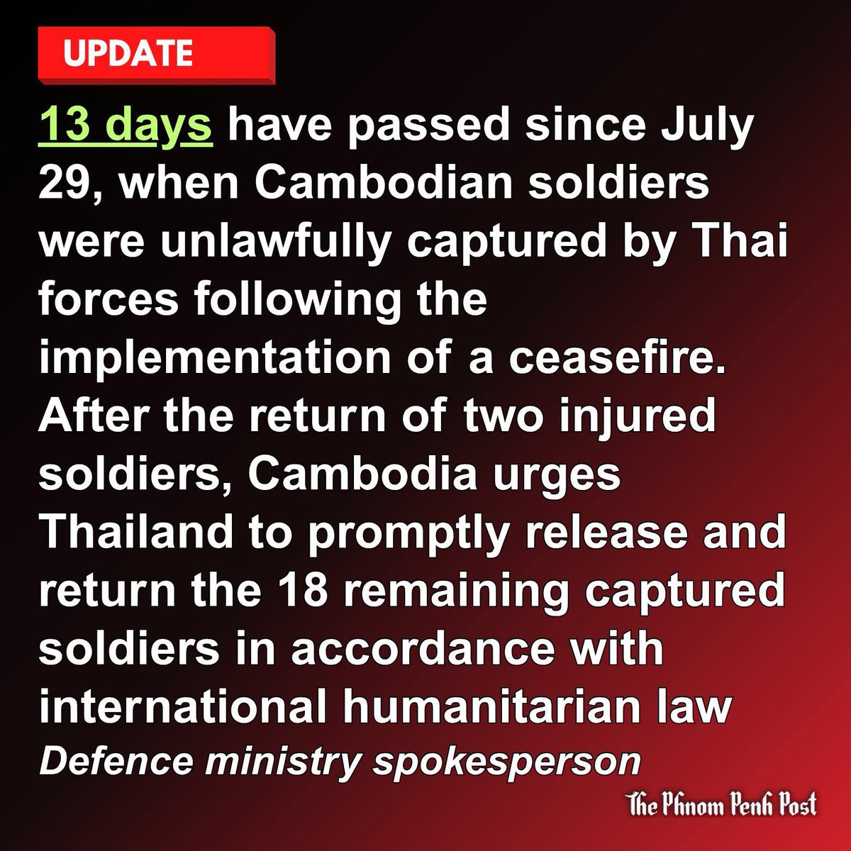 Jing_jing544's tweet photo. Please release Cambodian soldiers🙏🏻🇰🇭

Till today we still did not get any informations about our soldiers. https://t.co/OisnKylQIC
