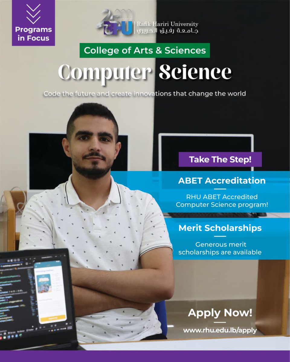 Code the Future. Create the Impossible! Ready to shape tomorrow's technology? Join RHU’s ABET-accredited Computer Science program. Fall 2025-2026 Admission open. Apply Now: ww.rhu.edu.lb/apply
#RHU #ComputerScience #CodeTheFuture #TechInnovation #ABET #university #lebanon