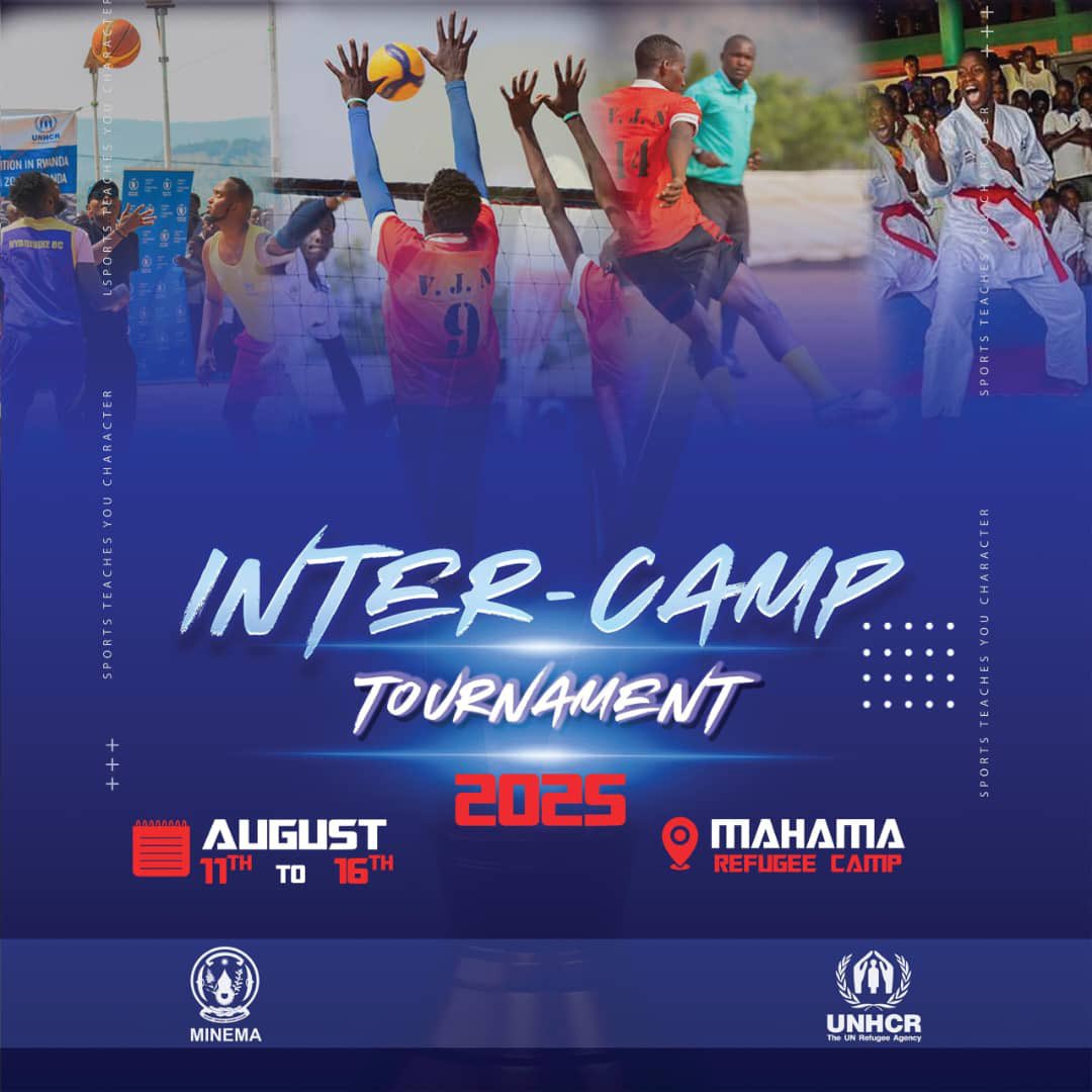🚨 Big news from Mahama Camp! 🚨

From Monday 11 to Saturday 16 August 2025, the Inter-Camp Tournament 2025 is on! 🏆⚽🏀🏐🥋

Hosted by MINEMA in collaboration with <a href="/RefugeesRwanda/">UNHCR Rwanda</a> and partners (including <a href="/visionjeunesse2/">Vision Jeunesse Nouvelle</a>), young refugees will showcase their skills in:
⚽