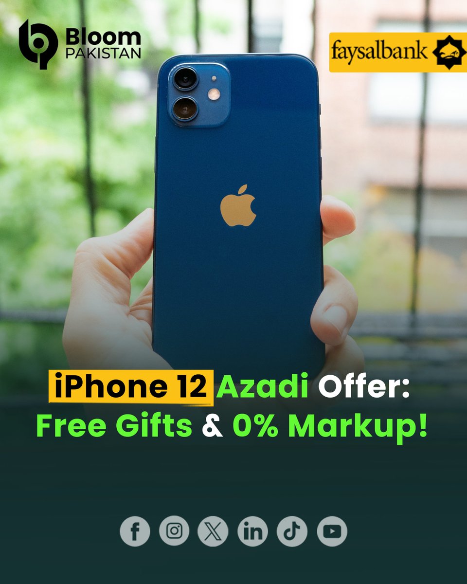 bloom_pakistan's tweet image. Faysal Digimall has launched an exclusive Azadi Offer on the iPhone 12 (128GB), giving customers unbeatable prices and exciting freebies.

Read More:
bloompakistan.com/iphone-12-azad…

#BloomPakistan  @Apple  @Faysalbankltd  #AzadiOffer #FreeGifts #0PercentInstallments #FaysalDigimall…