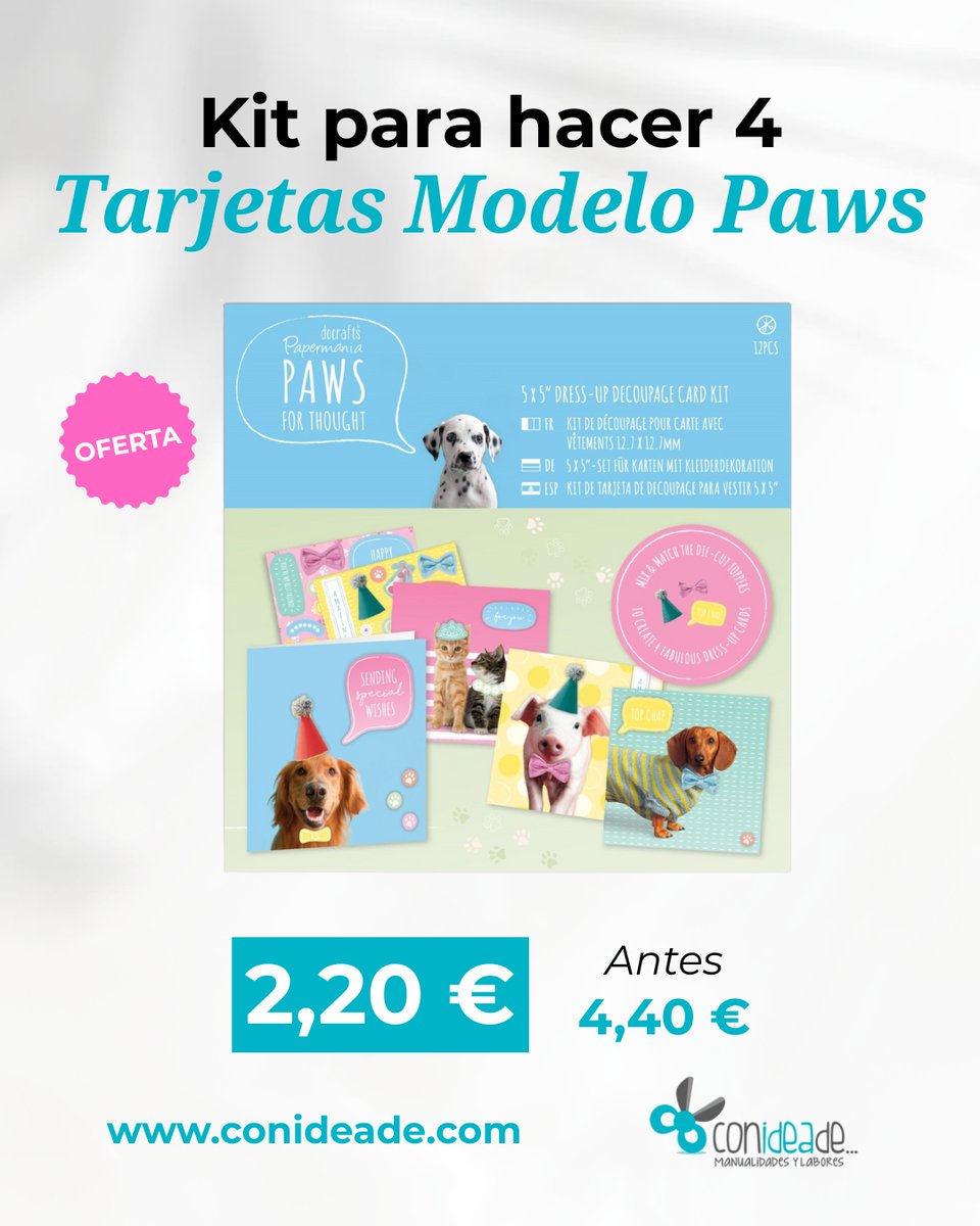 conideade's tweet photo. Aprovecha este kit para hacer 4 tarjetas modelo #mascotas ✅
.
Puedes ver los colores aquí 👉 https://t.co/htBKcONYJu
.
#conideade #tiendademanualidades #diy #handmade #creatividad #scrap #scrapbooking #tarjetería https://t.co/1AQkfznCZJ