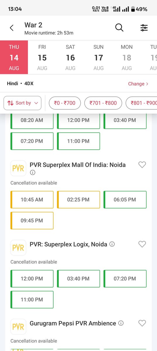 #Noida #Corporate Bookings #War2 4DX format 💥🙏 rows before screen and only 3 shows in whole city 😁