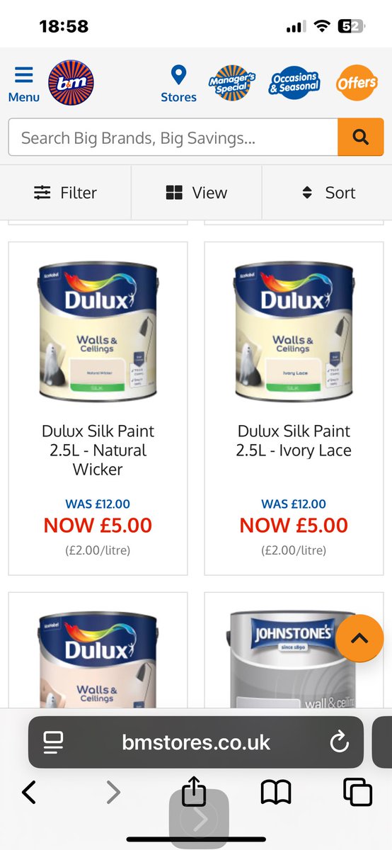 Garry_Fuller's tweet photo. @bmstores Hi

On your website you are advertising 2.5L Dulux paint reduced to £5. 

I went to your Sandbatch store and this is not the case it it £22 for a 2.5L tin.

See images attached.

Can you tell me why this is the case is the store wrong? Or website?? https://t.co/2EIm2pBjkS