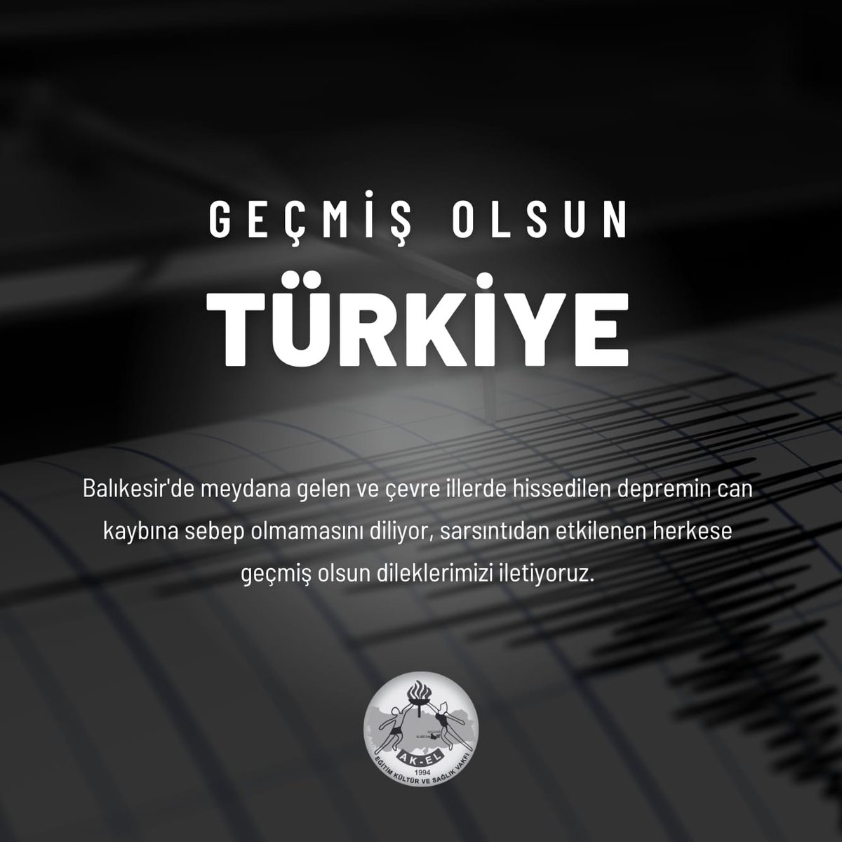AkelVakfi's tweet photo. Balıkesir'de meydana gelen ve çevre illerde hissedilen depremin can kaybına sebep olmamasını diliyor, sarsıntıdan etkilenen herkese geçmiş olsun dileklerimizi iletiyoruz.

#AKELEğitimKültürveSağlıkVakfı #Balıkesir #Deprem https://t.co/E6CtfTo0UY