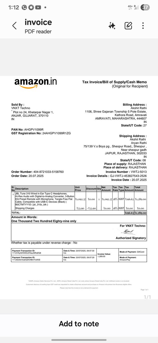 rthiaryn's tweet photo. Hey, @JBLaudio , I went to claim warrenty  for my recently  brought  jbl earphones from @amazonIN as per the Jbl store I visited to claim. My product has been marked as duplicate and fake by the experts. Her's attached is the invoice and serial number. On the box  kindly validate https://t.co/Ru1dwXaRkx