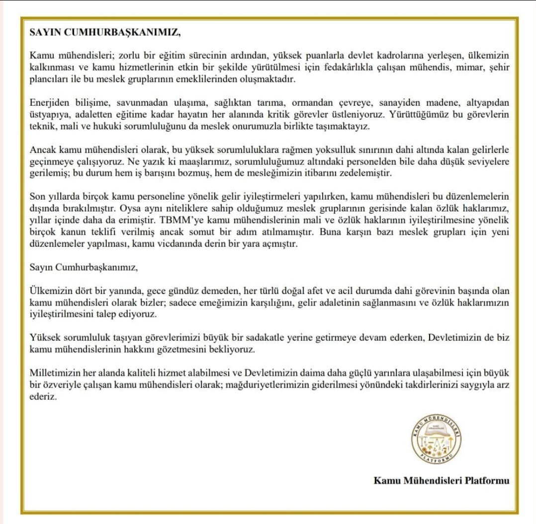 kmmhnds06's tweet photo. Sayın Cumhurbaşkanım,
Kamu Mühendisleri olarak son beş yılda birçok meslek grubuna yapılan düzenlemelerden muaf tutulduk. Benzer maaşlar aldığımız doktor, hakim, savcı gibi mesleklerin üçte biri maaş alıyoruz. Sesimizi duyun lütfen.
@RTErdogan
#SnCumhurbaşkanımMühendisiDuy https://t.co/AyuzmmParp