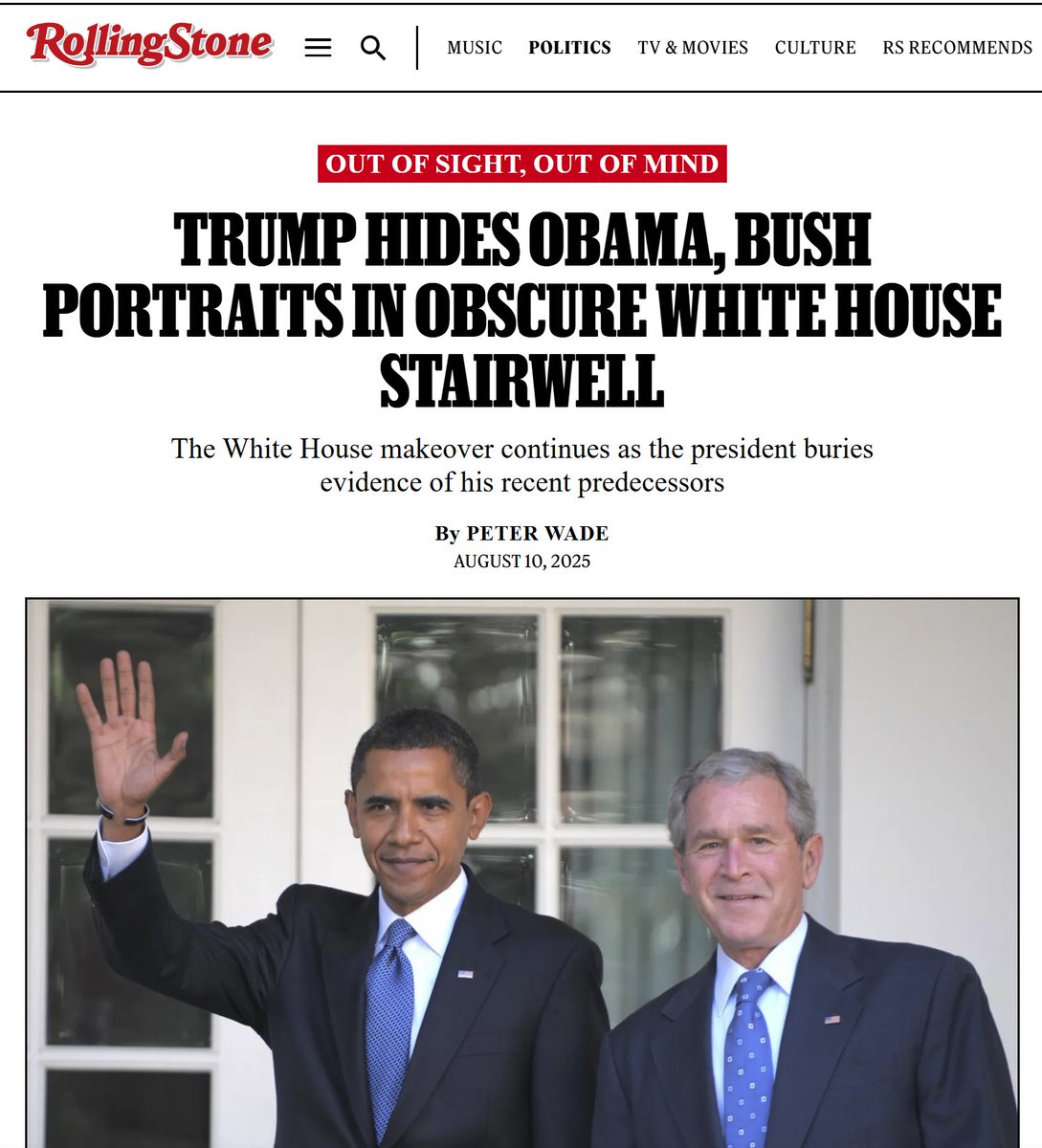 So... he can't lower prices.
He can't end the Ukraine war in 24 hours.
He WON'T release Epstein files...

But he can do petty trolling like hiding Obama's and Bush's portraits, like a jealous 12-year-old?

That's what you voted for, MAGA?
Worst. President. Ever. 🤡