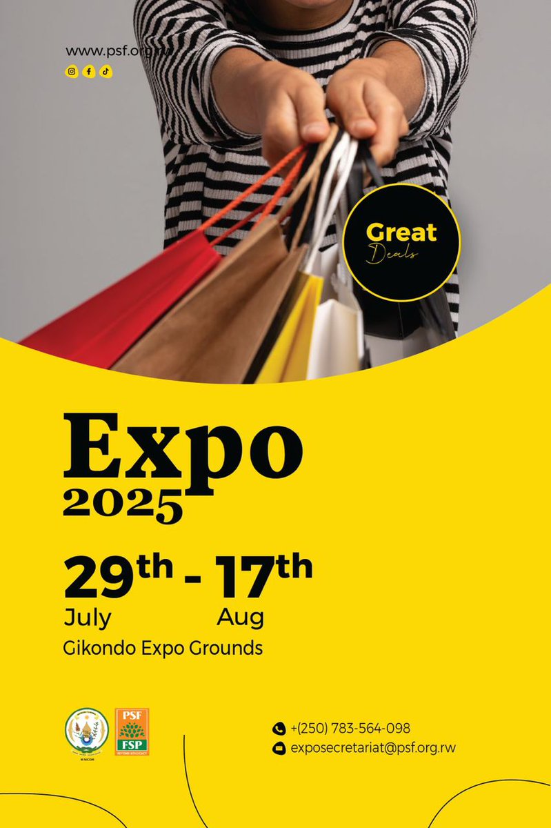 PSF_RWA's tweet photo. "COUNTDOWN BEGINS! ⏰ Expo 2025 is nearing its closure dates! 🎉 Don't miss out on the last chance to experience the ultimate blend of entertainment, shopping, and fun! 🎊 Visit us now at Gikondo Expo Ground, and make the most of it! #Expo2025 #LastChance #VisitNow" https://t.co/9sSmFqoQlT
