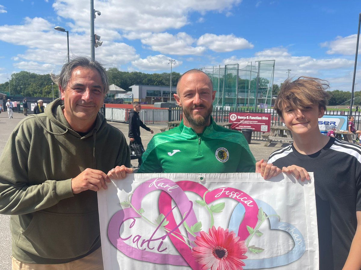 KarlLansley's tweet photo. Rhys Murphy, former Southend United player and now at @HorshamFC , happy to have a photo with me and Ethan before Saturday's League opener against Chelmsford to raise awareness of our charity and our free heart checks for young people (14-35) https://t.co/Olkr6goXO2