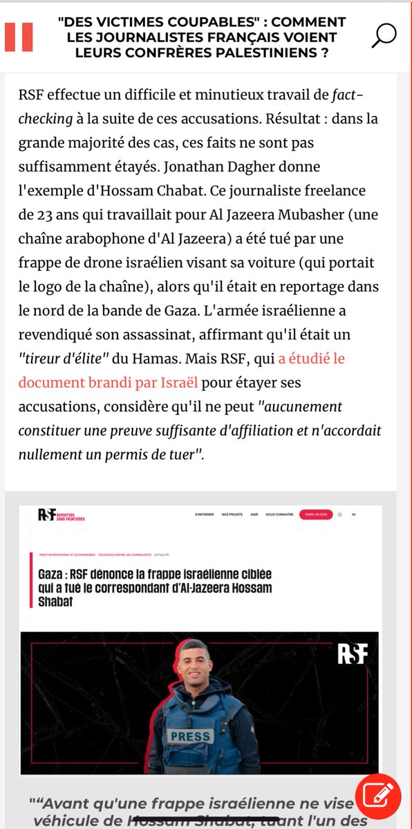 À propos des accusations proférées par Israël contre les journalistes palestiniens ("tous terroristes", "tous Hamas") : 

arretsurimages.net/articles/des-v…