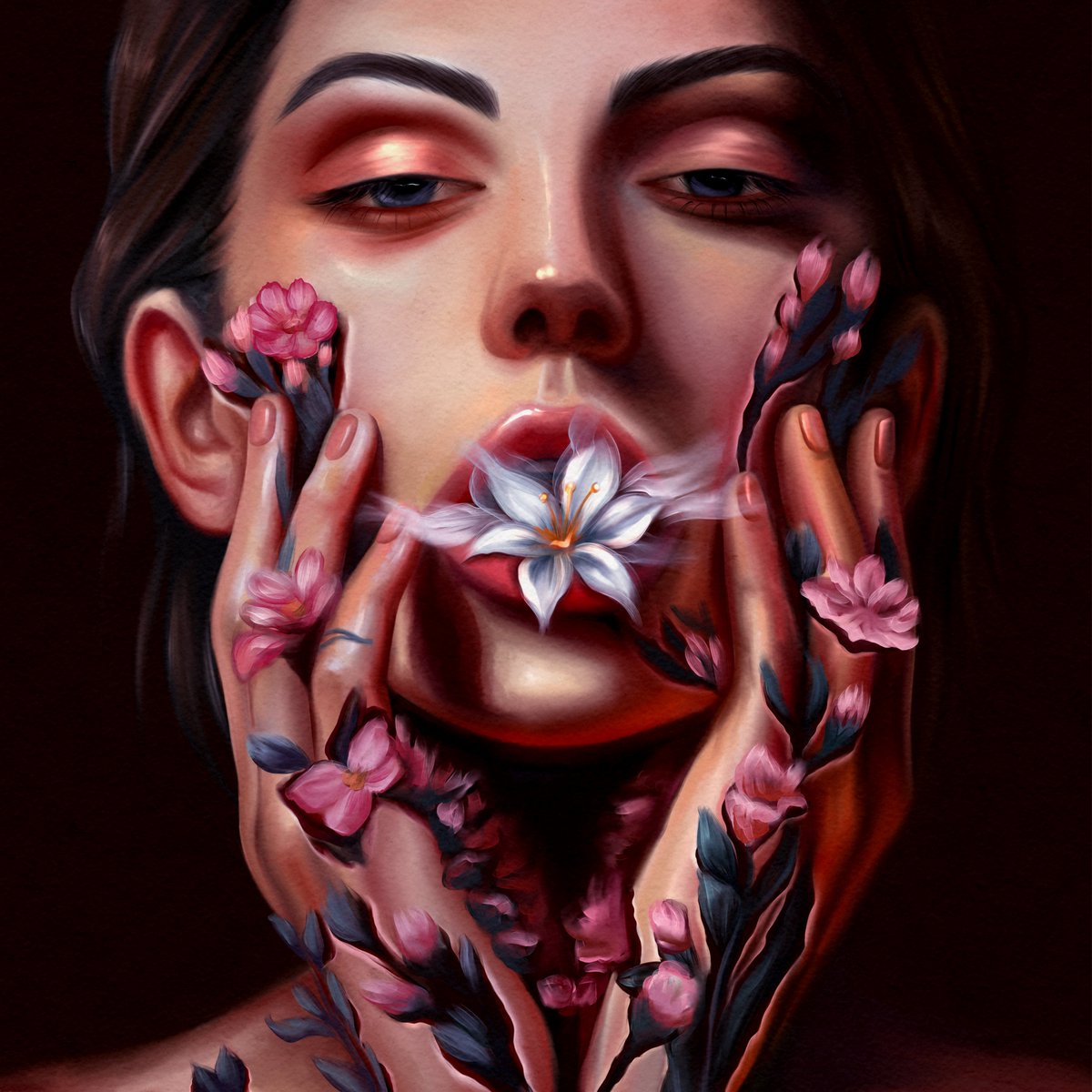 Gm with NEW🎨

"𝓔𝔁𝓱𝓪𝓵𝓮" 🌸

1/1
0.035 ETH

  Between breath and sprout, she becomes a threshold - not a woman, but a vessel through which nature speaks. Flowers sprout from her hands as if her body remembers the earth, and the vapor coming from her lips is not air but the