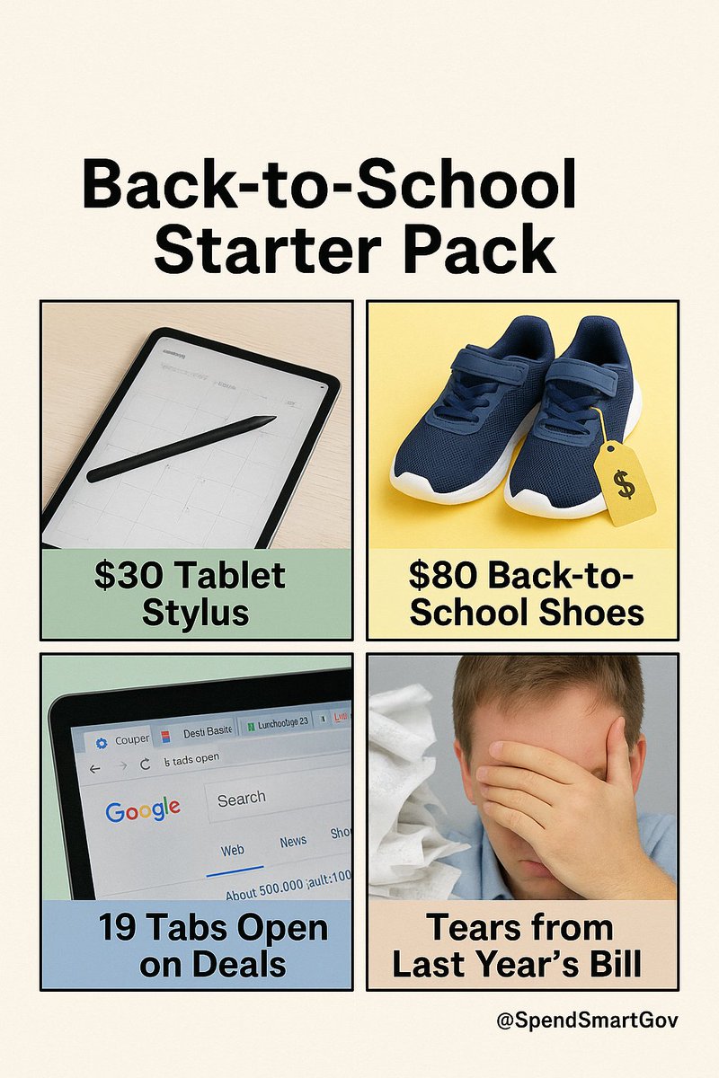 SpendSmartGov's tweet image. Back-to-School Starter Pack:​
 ✓ Financial panic​
 ✓ Promo codes saved since May​
 ✓ Questionable lunchbox logic​
 Budget smarter, not harder.​
 #SchoolSpending #ParentProblems #SpendSmartGov