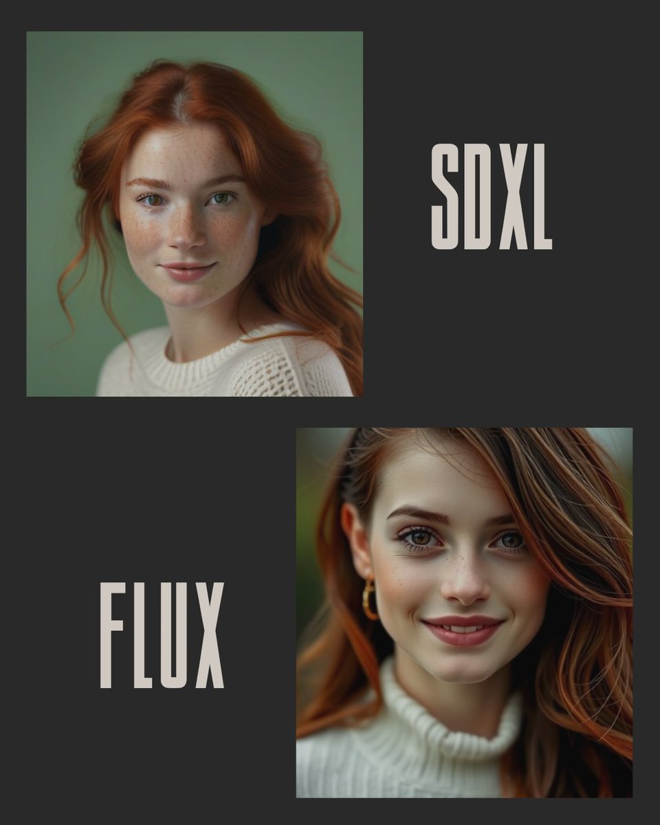 TechMavAbhiroop's tweet photo. Day 19 of #0to100xEngineer 

Flux vs SDXL: Realism vs Style

Same prompt, two results:
Flux → Photorealistic skin, sharp details, natural light
SDXL → Softer, smoother, more artistic

Rule of thumb:
- Realism = Flux
- Style = SDXL
#AIArt #FluxModel #SDXL #GenerativeAI https://t.co/tlRba4BlIE
