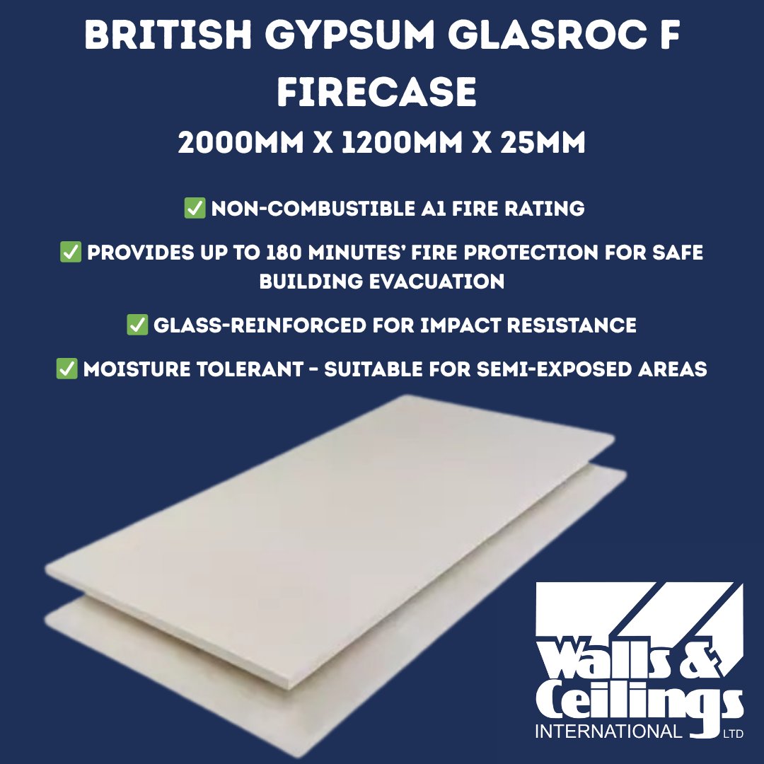 When fire safety matters, choose Glasroc F FireCase 20mm board – engineered for maximum protection and durability.

✅ Up to 180 minutes’ fire protection – A1 non-combustible rating for safe evacuation.

Shop here: ow.ly/35Rf50WCCHp