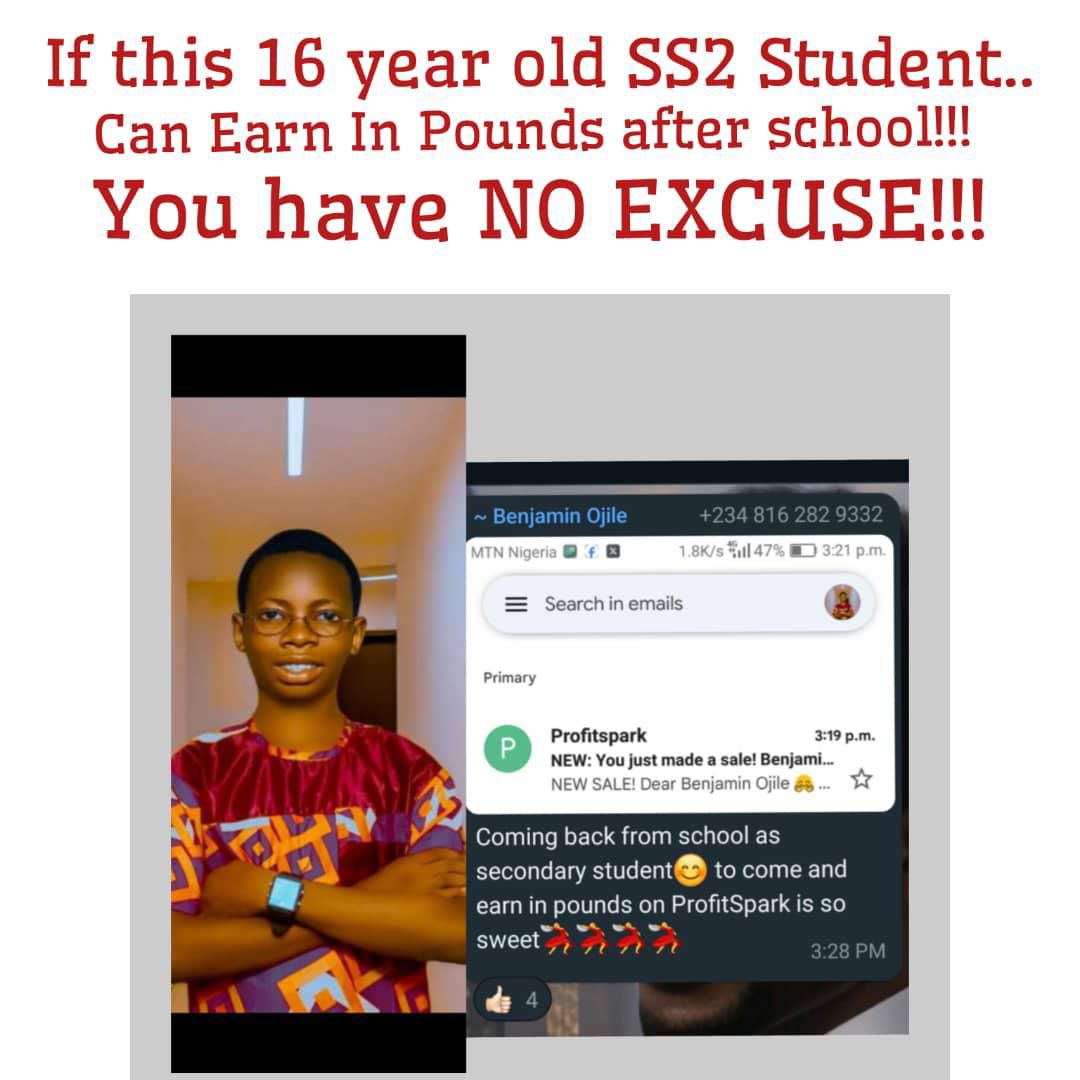 BranchHubNG's tweet photo. It’s not about age, it’s the life in your age that matters…

This is a 16 year old SS2 student
Who makes money from Profitspark after school…

Now you can earn 60% commission per sale and make at least 900K in a month if you are serious…

Get in NOW !!!
#DigitalSkill https://t.co/0YbFs4pQHG