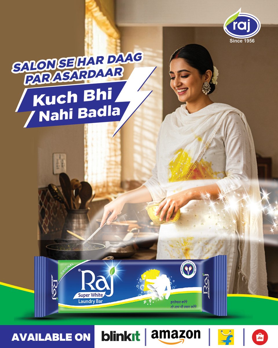 RajSuperWhite's tweet photo. Daag chahe tel ka ho ya haldi ka
Raj SuperWhite hai har tarah ka daag pe asardaar
#raj #rajsuperwhite #laundrybar #cleanupgamestrong #rajsoap #stainbuster #laundrycare #stainwarrior #rajgroup #staintreatment #whitebar #firstwhitebar #saynotostains #freshandclean #stainfreelife https://t.co/uWyL1Z11hL