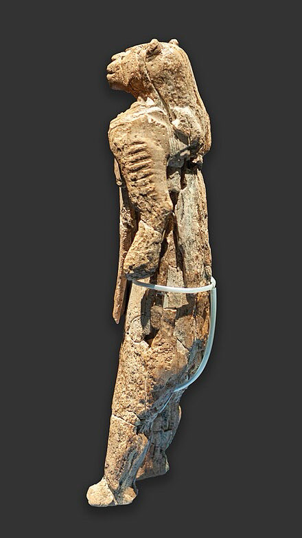 The remarkable ‘Lion Man’ from Hohlenstein-Stadel, Germany, carved in mammoth ivory, with an estimated age of about 40,000 years. It is over 30 cm tall…