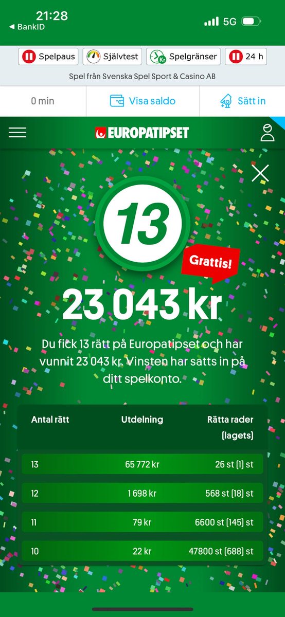 Vi avrundar en fin helg med 122.896 kr (7.641 kr/andelen) inspelat på Slottets Stora ET. Ny vecka nya tag väntar✅