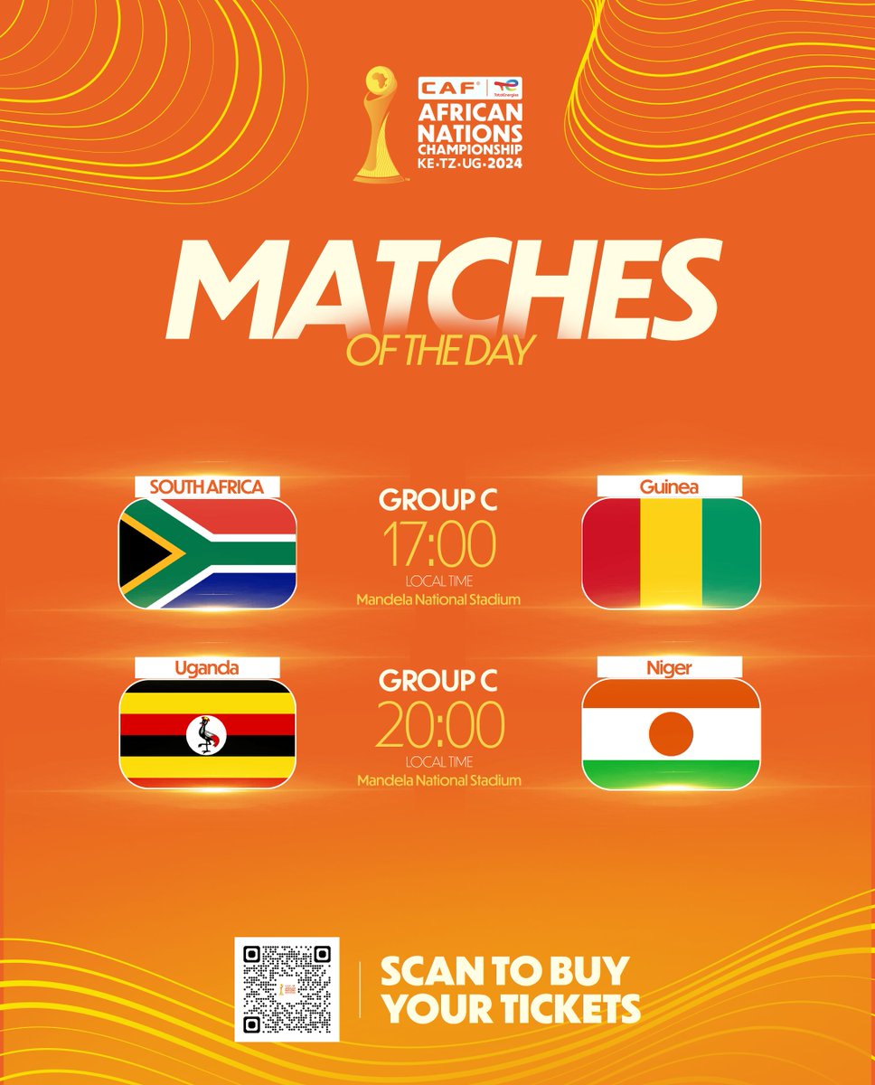 CAF_Online's tweet photo. Kampala, here we come! Here’s today’s game schedule. 🤩

Purchase your #TotalEnergiesCHAN2024 tickets here 👉 https://t.co/awXbLaBpH9 https://t.co/FEdkRUsfJd