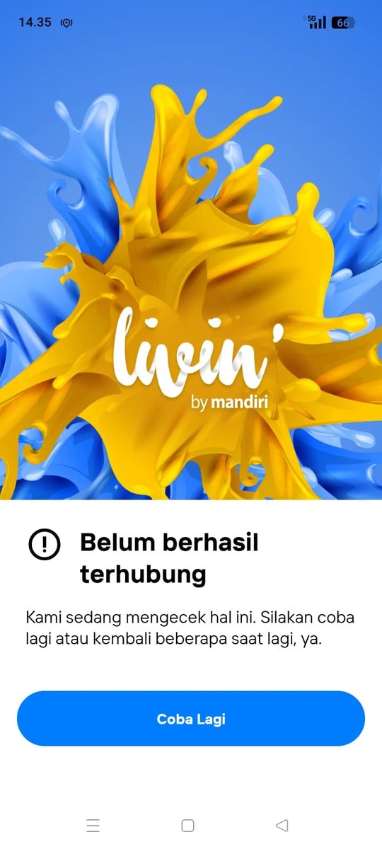 Gaes, Livin by Bank <a href="/bankmandiri/">bank mandiri</a> lagi down kah ? kok sejak tadi ndak bisa dibuka ya. Tampilannya gini terus.