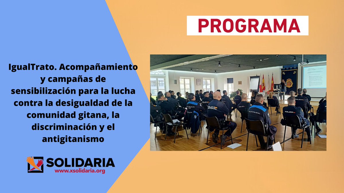 Las personas gitanas viven situaciones de desventaja socioeconómica y de falta de oportunidades. Gracias a la #XSolidaria <a href="/gitanos_org/">F.SecretariadoGitano</a> realiza acciones de sensibilización que incluyen a las fuerzas de seguridad del Estado, para mejorar su respuesta a la discriminación que sufren.