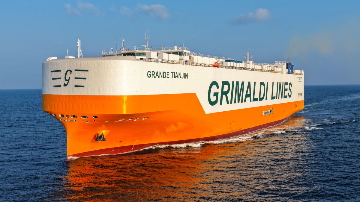 WorldCargoNews's tweet image. 🎉 Grimaldi takes delivery of first ammonia-ready PCTC: tinyurl.com/5fma9nv2 
@GrimaldiLines @Leapmotorglobal 
#AutoLogistics #RoRo #Logistics #ElectricVehicles #WorldCargoNews