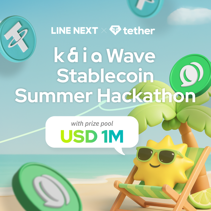 KaiaChain's tweet photo. Backed by Tether &amp; LINE Messenger

Kaia Wave Stablecoin Hackathon is LIVE

Build your DeFi Mini-Dapp, go live with users