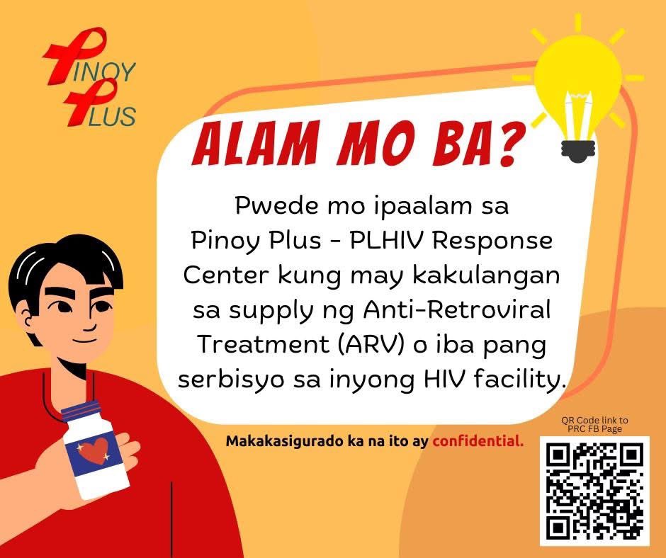 PLHIVResponse's tweet photo. 𝖠𝖫𝖠𝖬 𝖬𝖮 𝖡𝖠?
Pwede mo ipaalam sa Pinoy Plus - PLHIV Response Center kung may kakulangan sa supply ng Anti-Retroviral Treatment (ARV) o iba pang serbisyo sa inyong HIV facility.
Mag iwan ng mensahe at makakaasang ito ay CONFIDENTIAL.
#hivawareness
#PLHIVdiaries
#HIVPH https://t.co/bd4y6slmgl