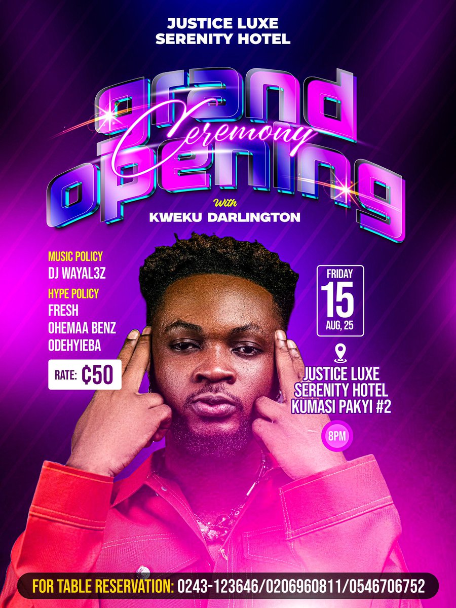Next Stop !! Pakyi No 2 @ Justice Luxe Serenity Hotel this Friday 🔥🔥🔥🔥. Grab your tickets and let’s rock it together .