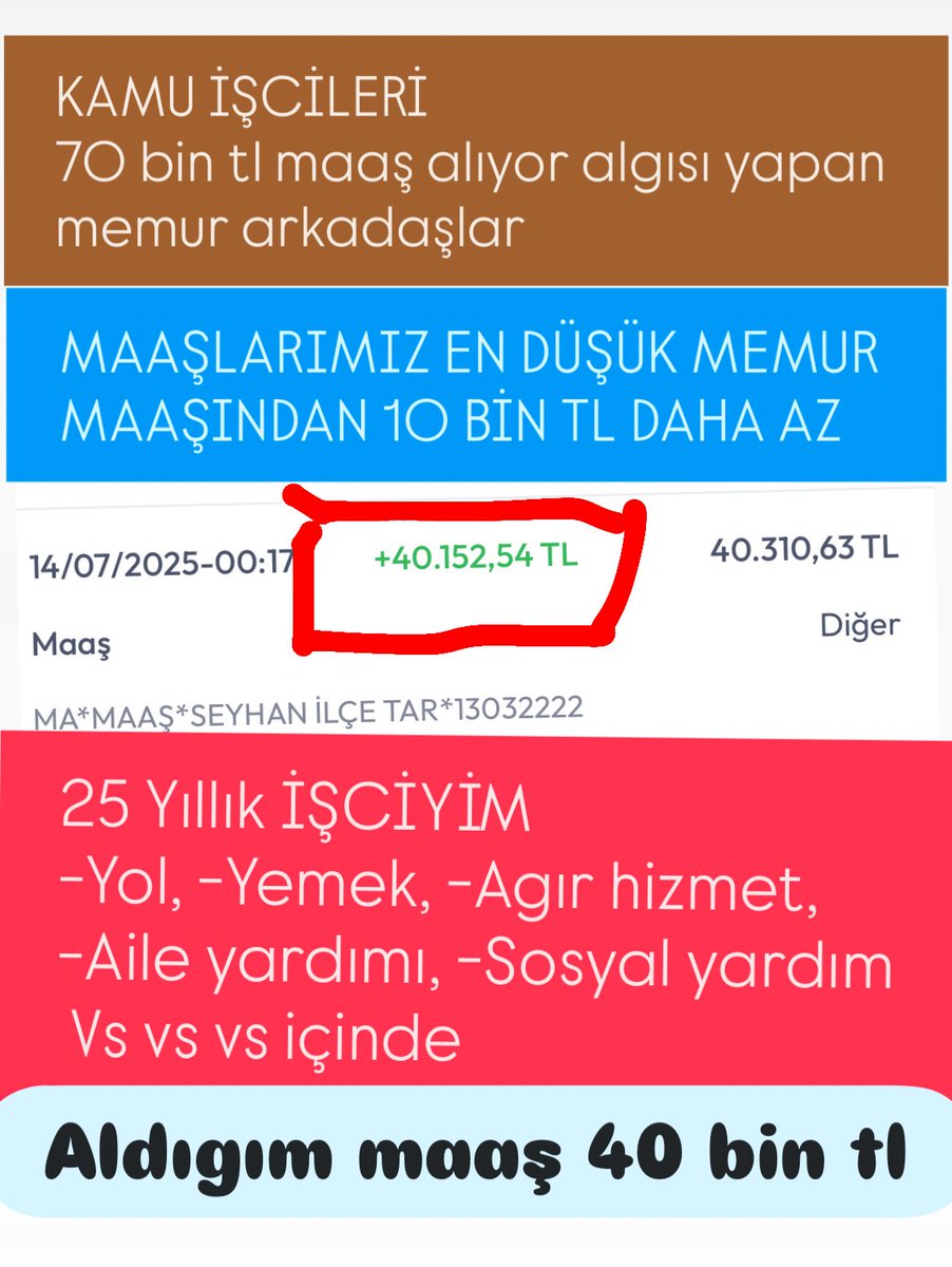 İŞCİLER 70 BİN TL MAAŞ ALIYOR ALGISI

✅Memurlar #Kamuişçilerini istismar etmeye  devam ediyorlar,
✅ Memur Sendikaları İşçiler üzerinden Algı yapıyorlar,
✅İşçilerle alakalı yanlış beyanlarda bulunuyorlar, yalanlar söyleyerlar.
✅İşçiler için olduğundan daha fazla kazanıyor