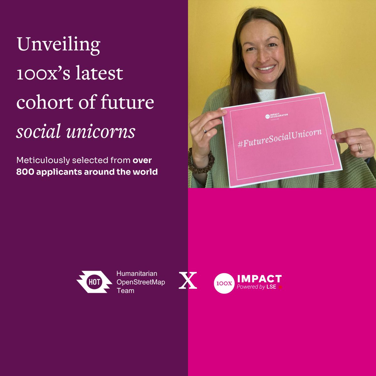 We're thrilled to announce that <a href="/hotosm/">Humanitarian OpenStreetMap Team</a> has been selected for the <a href="/100xImpact/">100x Impact Accelerator</a>  2025/26 cohort.

A big shout out to #HOTOSM's Executive Director <a href="/RebeccaFirthy/">Rebecca</a>, Deputy Director <a href="/lizdecker/">Liz Chamberlain</a>, and our dedicated community for making this possible. 

Learn more: shorturl.at/TAZoI
