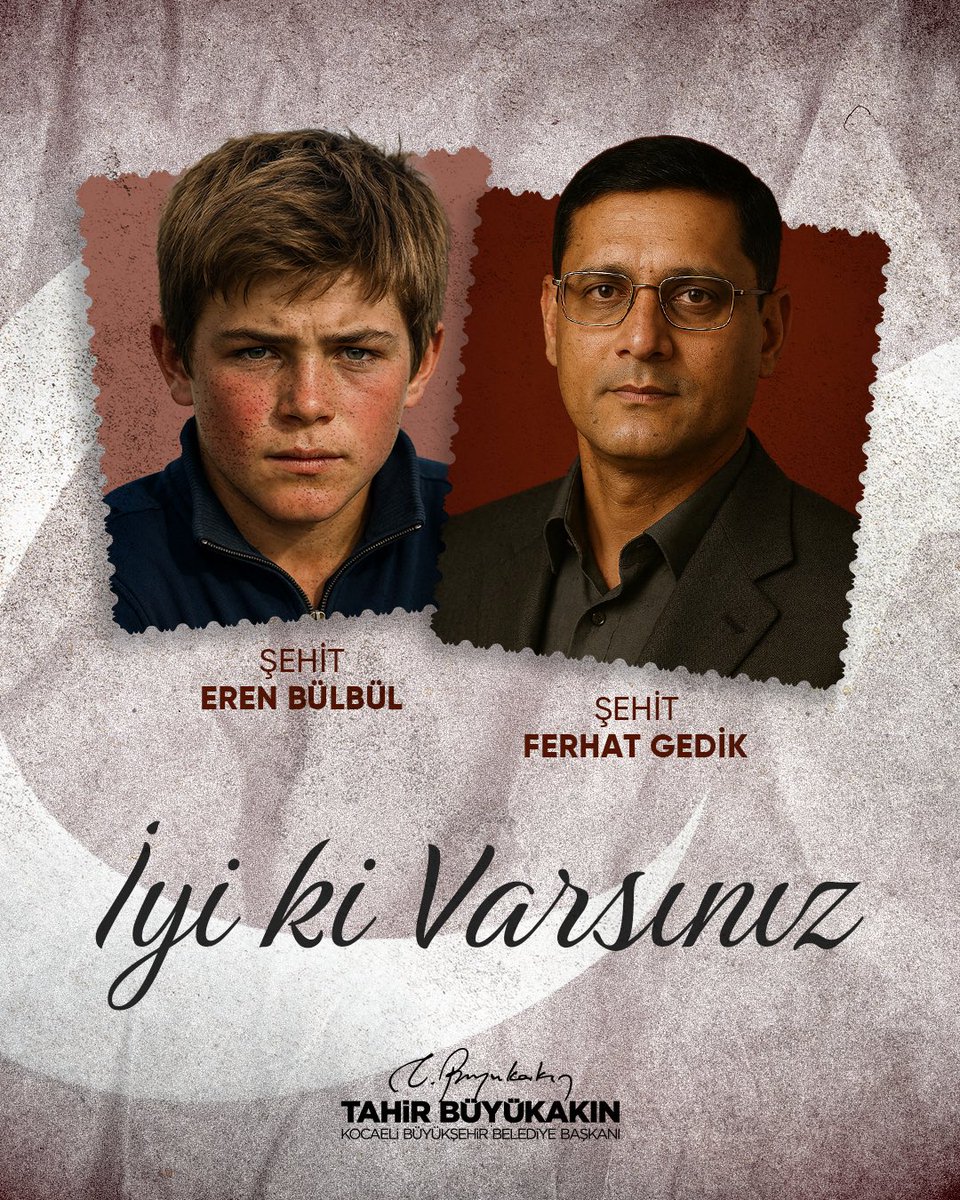 Vatan toprağına sevgileriyle, cesaretleriyle iz bırakan kahramanlarımız… Şehit Eren Bülbül ve Şehit Ferhat Gedik’i rahmet, minnet ve saygıyla anıyoruz. İyi ki varsınız. 🇹🇷