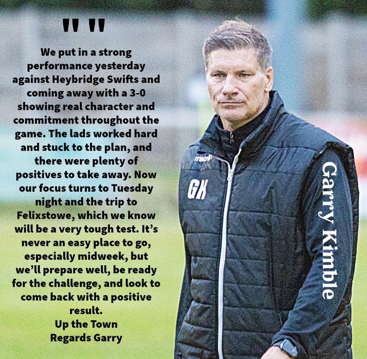 Garry Kimble shares his thoughts on Saturday’s win and looks ahead to tomorrow night’s trip to Felixstowe.