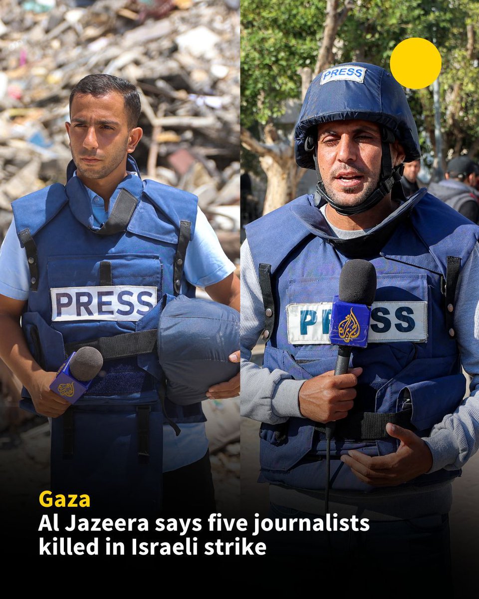 Al Jazeera has said that two of its correspondents, including a prominent reporter, and three cameramen were killed in an Israeli strike on their tent in Gaza City on Sunday.
 
The Israeli military admitted in a statement to targeting Anas al-Sharif, the reporter it labelled as a