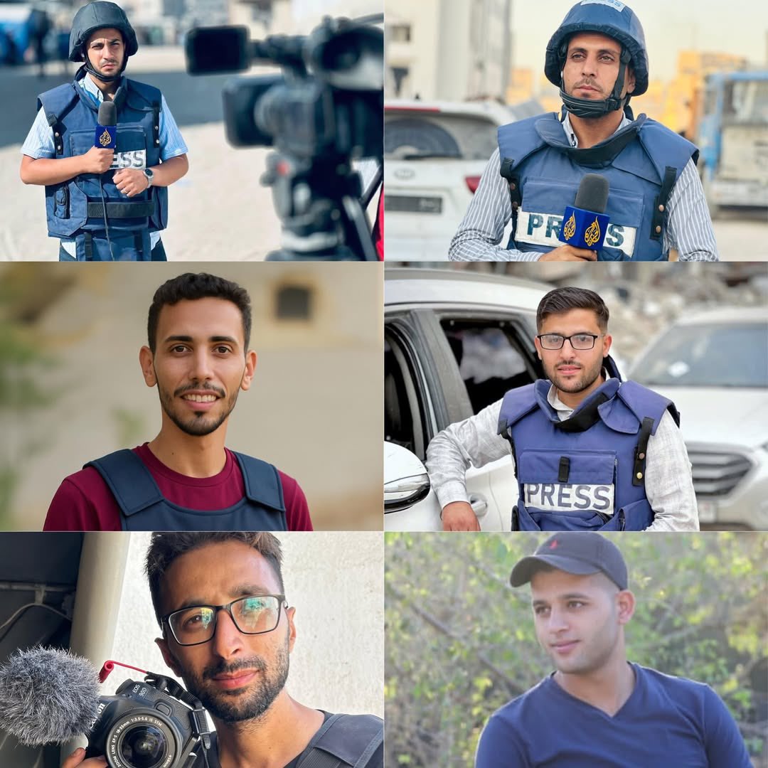 Tous assassinés hier par Israël, l’entité criminelle 
Ils étaient une équipe de journalistes qui travaillait pour Al Jazeera.
Paix à leurs âmes.