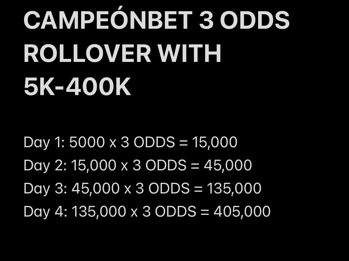 RealSuzzane's tweet photo. ROLLOVER DAY 1

3 ODDS ON CAMPEÓNBET

CODE: 5JBL0 || PLAY

REGISTER CAMPEÓNBET ACCOUNT the link below ⬇️ 

https://t.co/zES9MqmQhF

NO PROMO CODE NEEDED 

GET 100% OF YOUR FIRST DEPOSIT IF YOU REGISTER THROUGH THE LINK https://t.co/pZIQtVVY8j