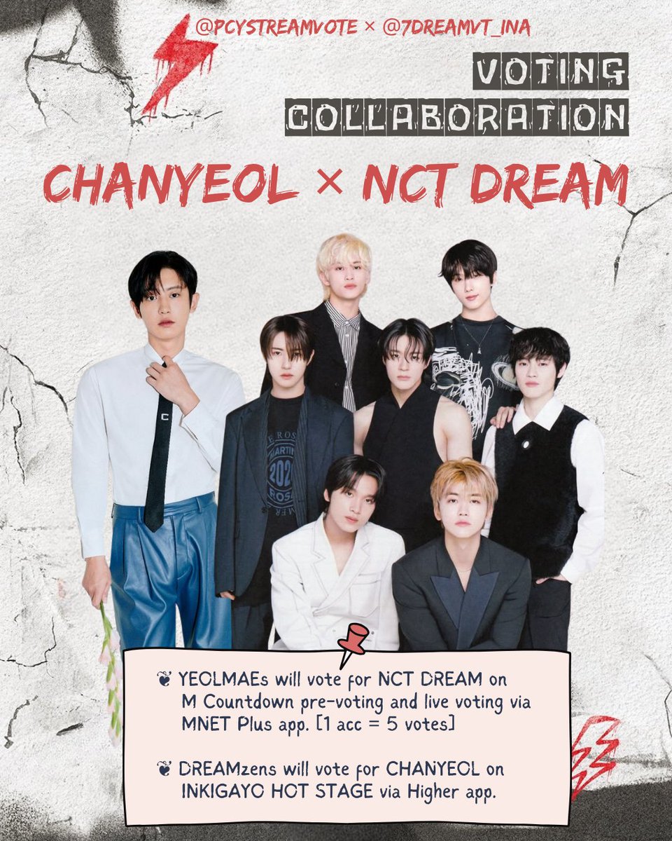 pcystreamvote's tweet photo. 📣 VOTING COLLABORATION

We’re excited to announce our collaboration with @7DREAMVT_INA 🎉

YEOLMAEs will vote for #NCTDREAM on MNET+ for M Countdown.

Pre-voting
🗓️ ~8/11 (TODAY), 23:59 KST
Live-voting
🗓️ Thursday, Aug 14, 18:00 KST

Drop your proofs here 👇🏻

#CHANYEOL #찬열 https://t.co/iiSRid1Whx
