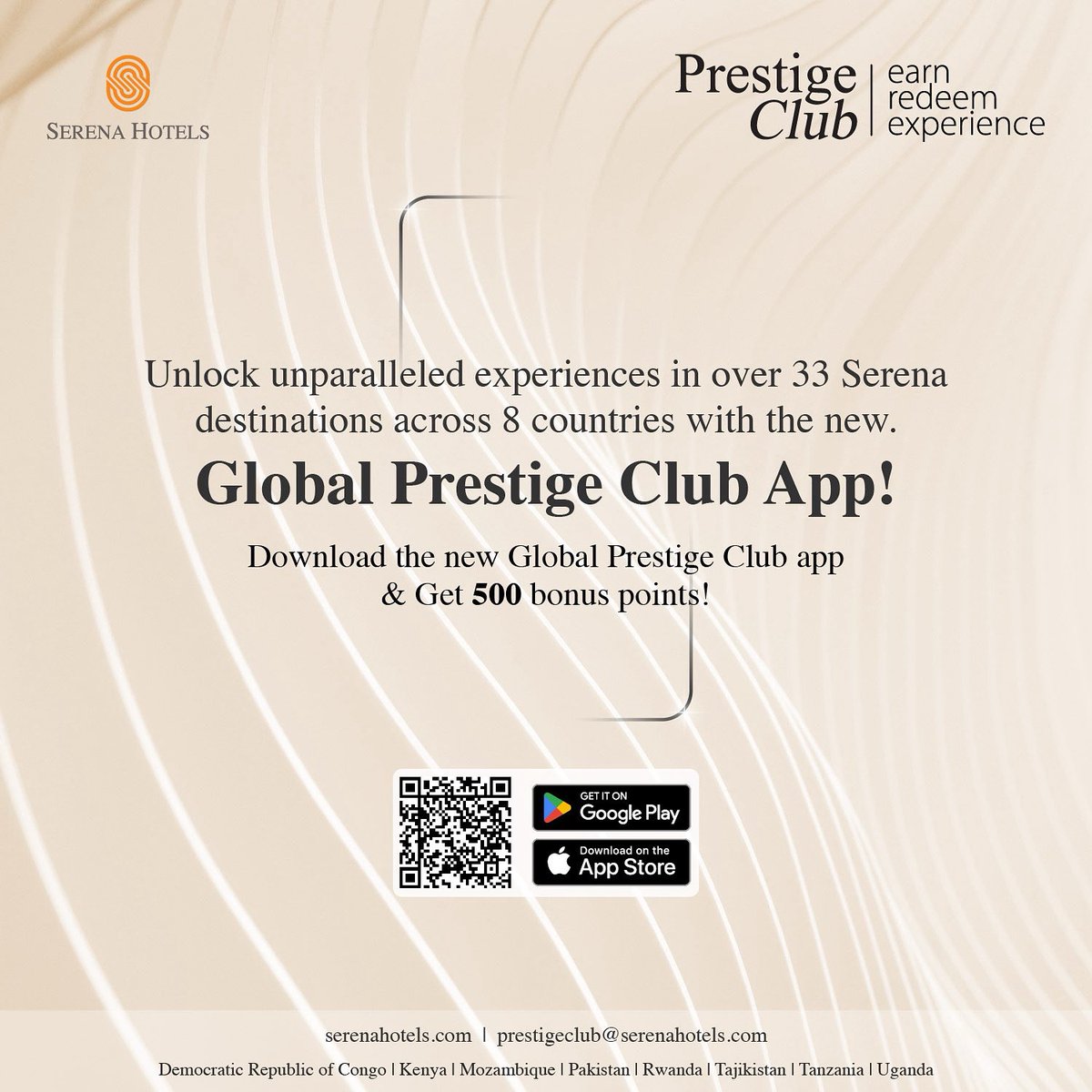 serenahotels's tweet photo. Prestige Club Goes GLOBAL.
Your gateway to a world of privileges &amp; unforgettable experiences.
Earn &amp; Redeem benefits in over 33 Serena destinations across 8 countries. 

#serenahotels #globallyyours #PrestigeClub #EarnRedeemExperience https://t.co/Er7pdx4Ql4