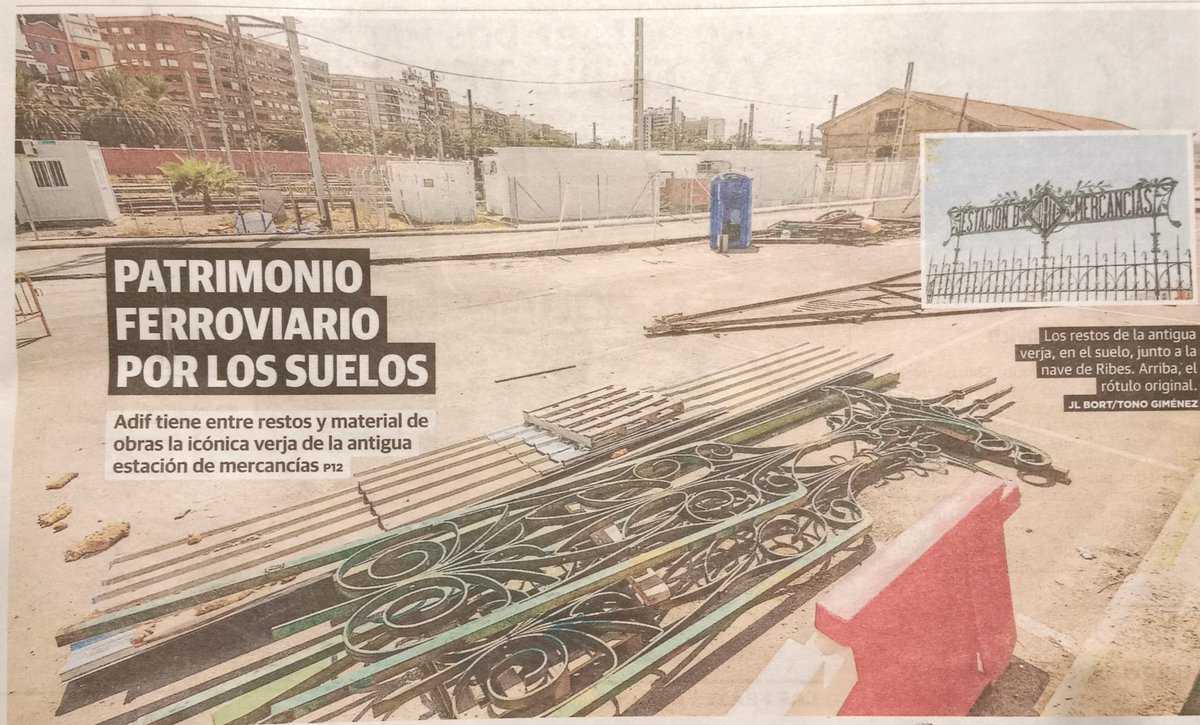 Buenos días amantes del #PatrimonioIndustrial! hoy la #fotoindustrialdeldia  demuestra cómo se cuida nuestro #patrimonioferroviario en Valencia 
Parte de la verja metálica de la antigua estación de mercancías que formaba parte de la estación del Norte
😡😡😡