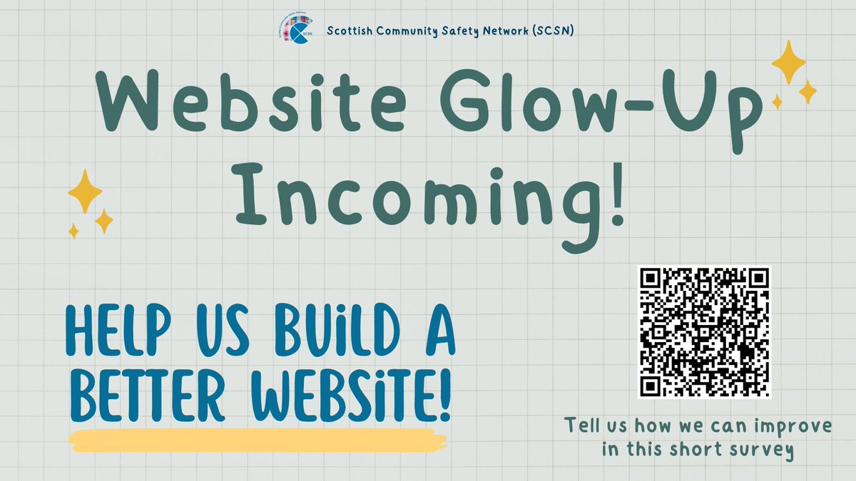 The Scottish Community Safety Network (SCSN) (@thescsn) on Twitter photo 🏗️ Website redesign in progress! We're making changes to help our partners find tools and info from our website more easily. Got ideas for what you’d love to see? Tell us in this survey:
forms.office.com/e/wsUxXuJBt5
Alternatively, email us anytime at info@scsn.org.uk 😇 🏗️ Website redesign in progress! We're making changes to help our partners find tools and info from our website more easily. Got ideas for what you’d love to see? Tell us in this survey:
forms.office.com/e/wsUxXuJBt5
Alternatively, email us anytime at info@scsn.org.uk 😇