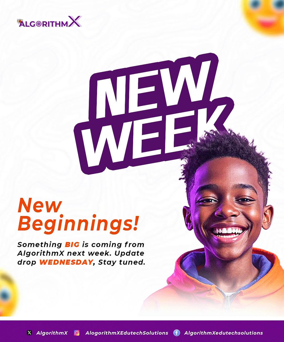 AlgorithmX_124's tweet image. 🚀 New Week, New Beginnings!
Something BIG is coming from AlgorithmX next week.
📅 Update drops on Wednesday — don’t miss it!
Click on the link in our bio  to register. 
#AlgorithmX #StayTuned #BigAnnouncement