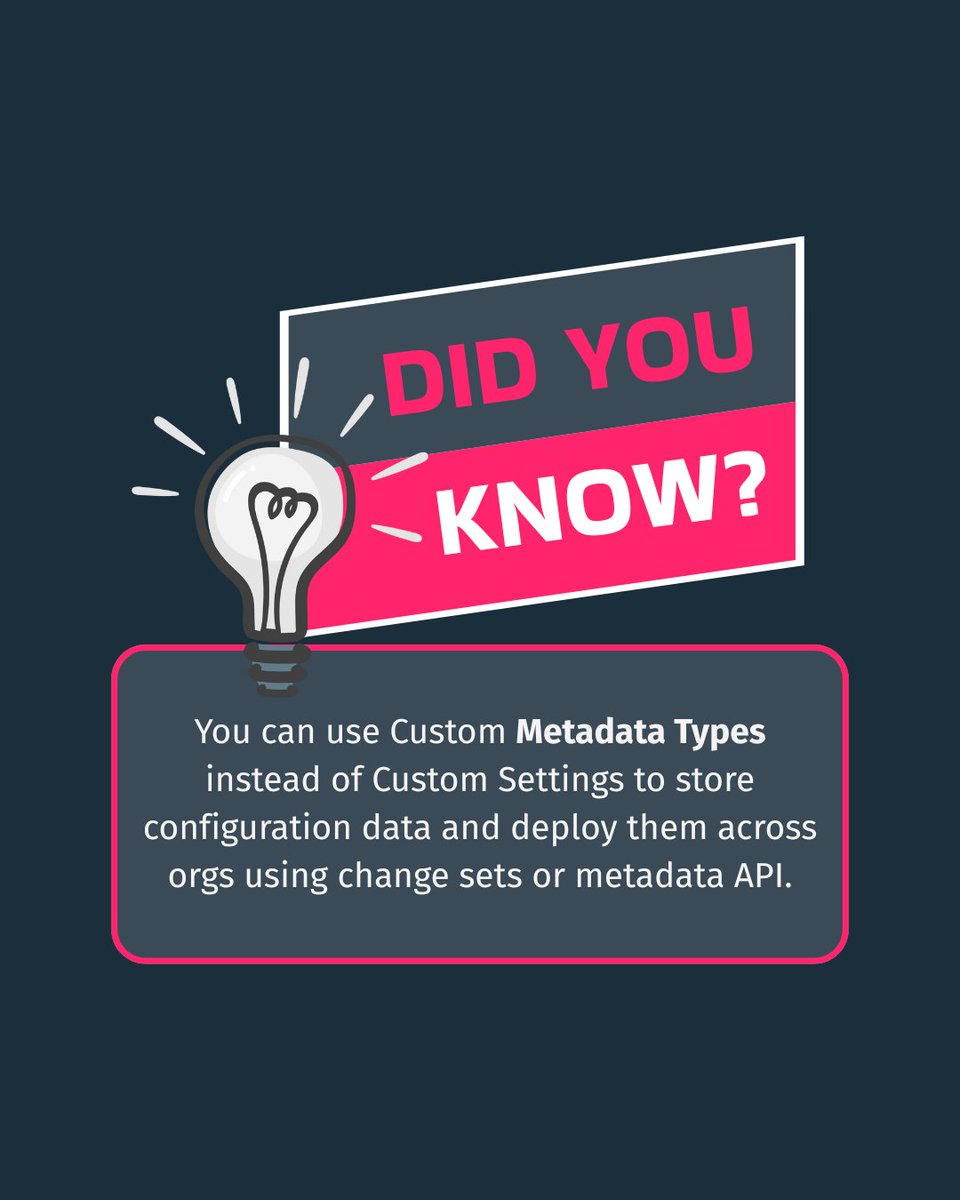 Cognition_24's tweet image. Using Custom Metadata Types means no more manual setup in production, and you can version-control your config like code. Perfect for managing feature toggles, business rules, or integration mappings at scale.

#Salesforce #C24 #CustomMetadata #Automation