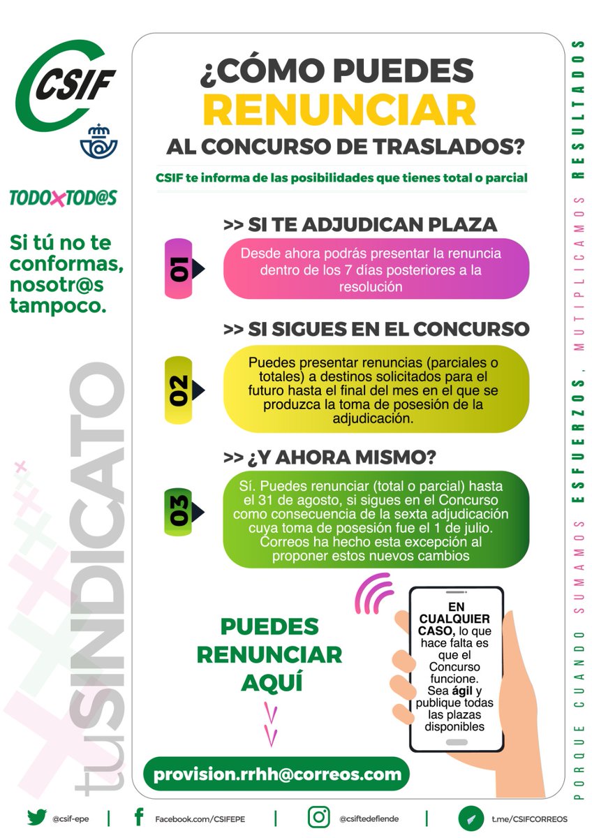 ¿Eres empleado de <a href="/Correos/">Correos</a> y sigues en el Concurso de Traslados? 

 Recuerda que hasta el 31 de agosto puedes renunciar (total o parcial) 

✍️La próxima adjudicación será en OCTUBRE con fecha de incorporación 1 de noviembre