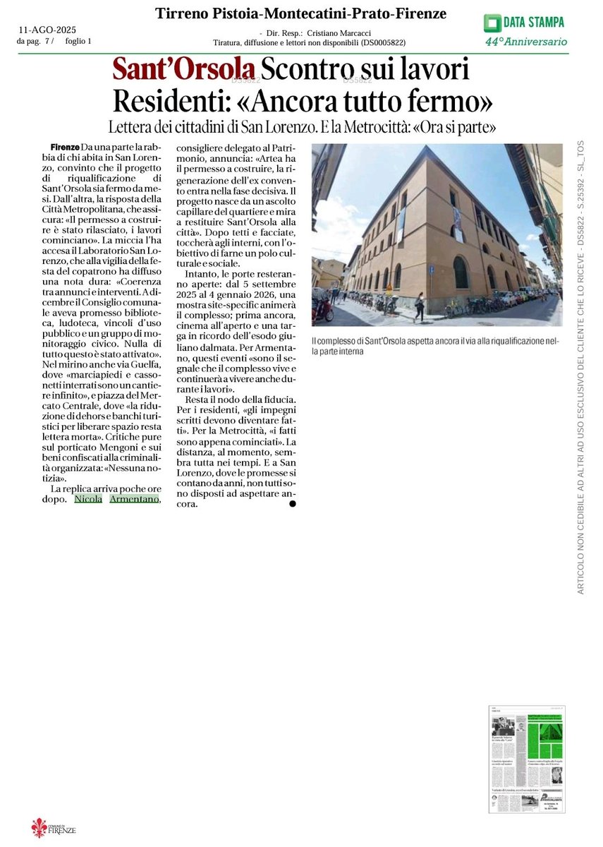 #LaboratorioSanLorenzo 
via <a href="/iltirreno/">Il Tirreno</a>
'Sant'Orsola - Scontro sui lavori. Residenti: "Ancora tutto fermo". Lettera dei cittadini di San Lorenzo. E la Metrocità: "Ora si parte"'